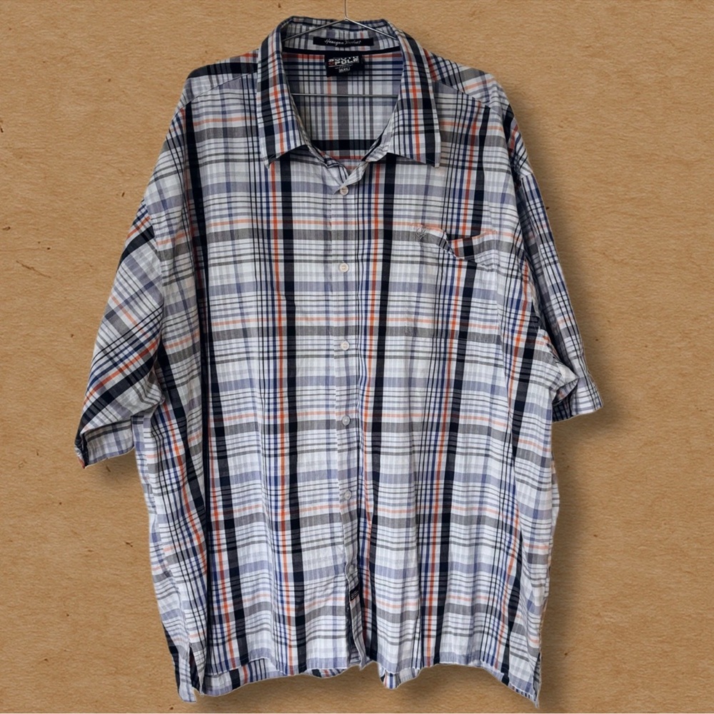 Men’s Size 5XL South Pole Short Sleeved Button Up Casual Plaid Cotton Shirt